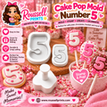 Number 5 cake pop mold and stamp with decorated number 5 treats, shown with Roussell Prints branding