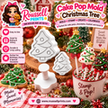 Christmas tree cake pop mold and stamp with decorated holiday tree treats, shown with Roussell Prints branding