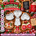 Four-piece Christmas classic cookie cutter set with rocking horse, heart, mittens, and bell designs