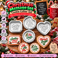 Four-piece Christmas message cookie cutter set with Santa’s Treat, Ho Ho Ho, Merry and Bright, and For Santa designs