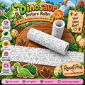 Dinosaur texture roller with embossed dinosaur and jungle patterns shown on cookies, fondant, and clay