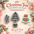 Christmas Tree with Ribbon and Snow Physical Clay Cutters by Roussell Prints – 3-piece set with finished clay charm example