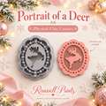 Portrait of a Deer Physical Clay Cutter by Roussell Prints – scalloped oval cameo frame with leaping deer cutout and finished blush pink clay example