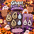 Ghost Faces Pack Clay Cutter Set with polymer clay earring example – Halloween spooky cute design by Roussell Prints