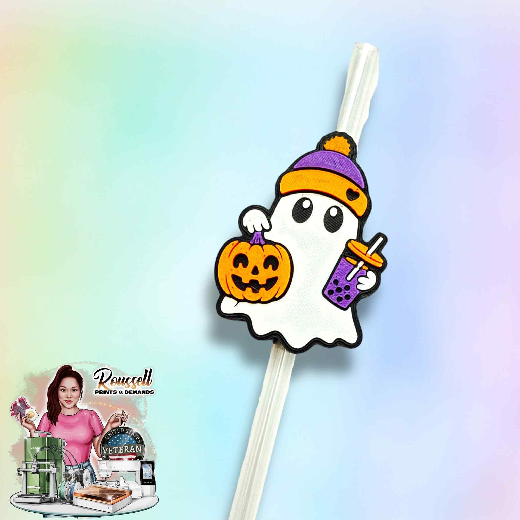 Happy Ghost 3d printed straw topper 2 sizes