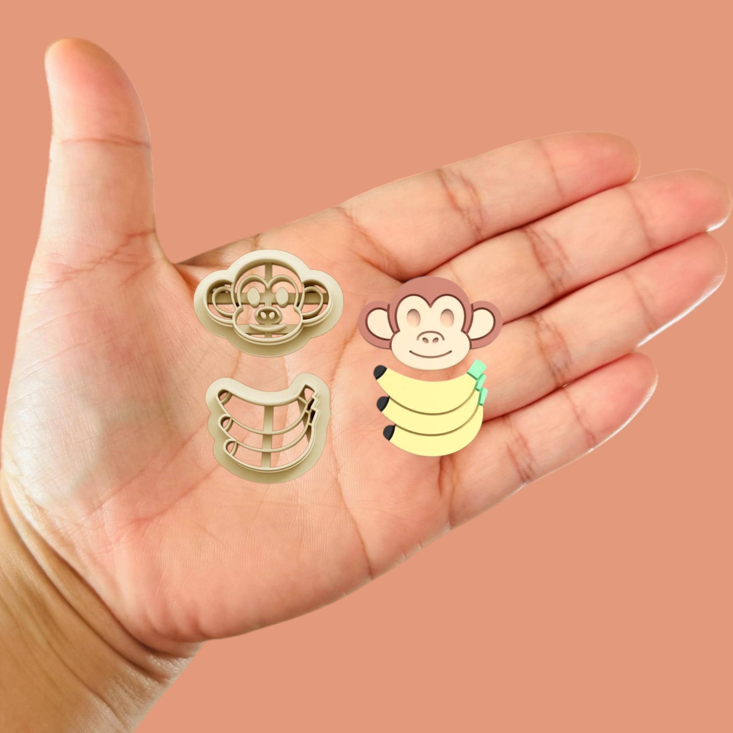 Monkey with Banana Polymer clay cutter