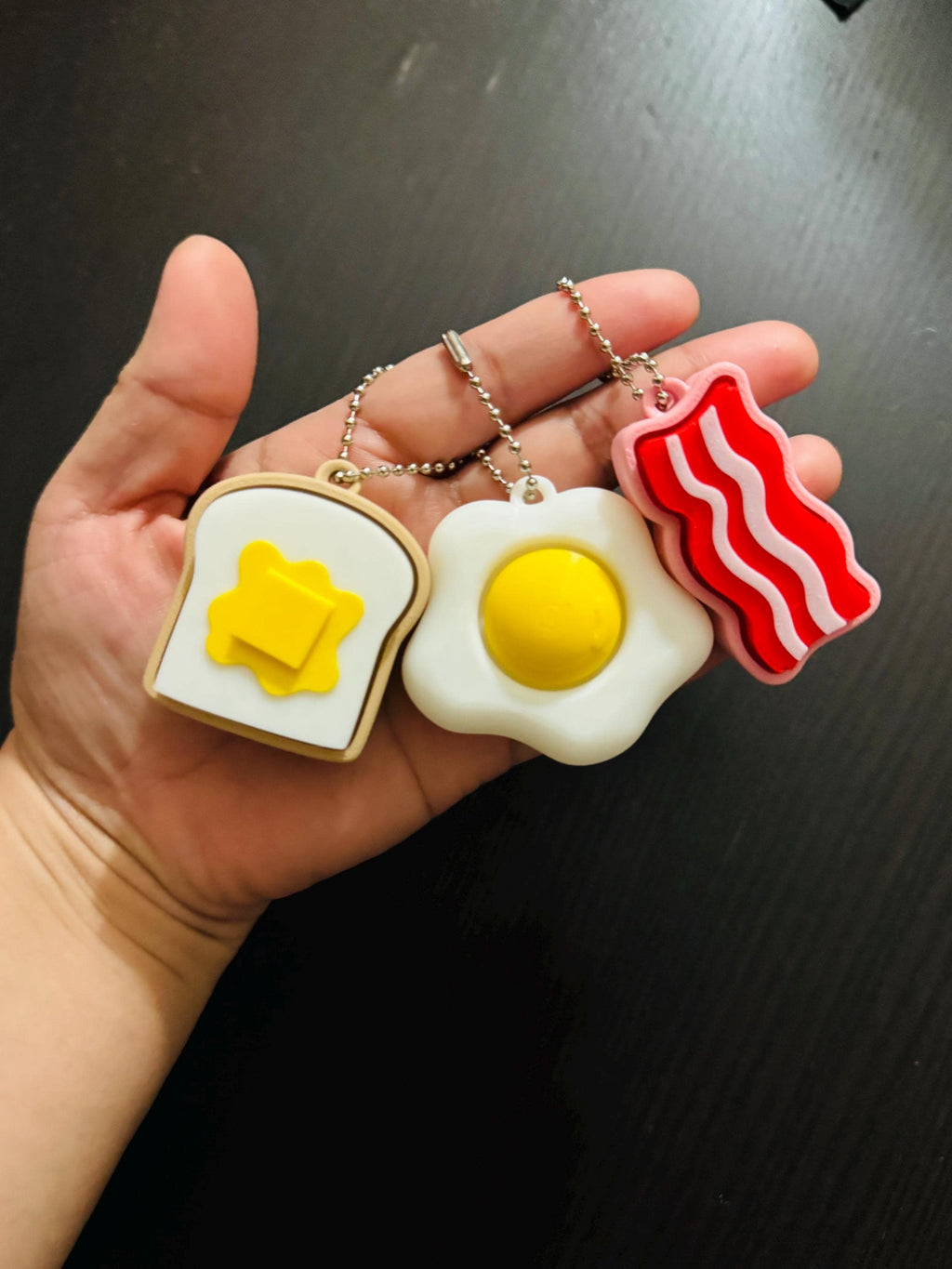 Breakfast Food Clicker Keychain: Bacon, Egg & Toast