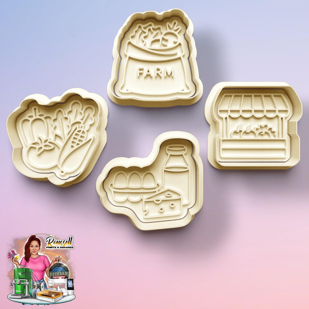 Farmers market theme Cookie Cutter: 3D Printed Fondant Clay Cutter
