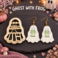 Ghost with Frog Clay Cutter Set with polymer clay earring example – Halloween spooky cute ghost frog design by Roussell Prints