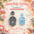 Snowflake Earring Combo C Physical Clay Cutters by Roussell Prints – large snowflake dangle cutter and mini snowflake stud cutter with finished blue clay earring examples