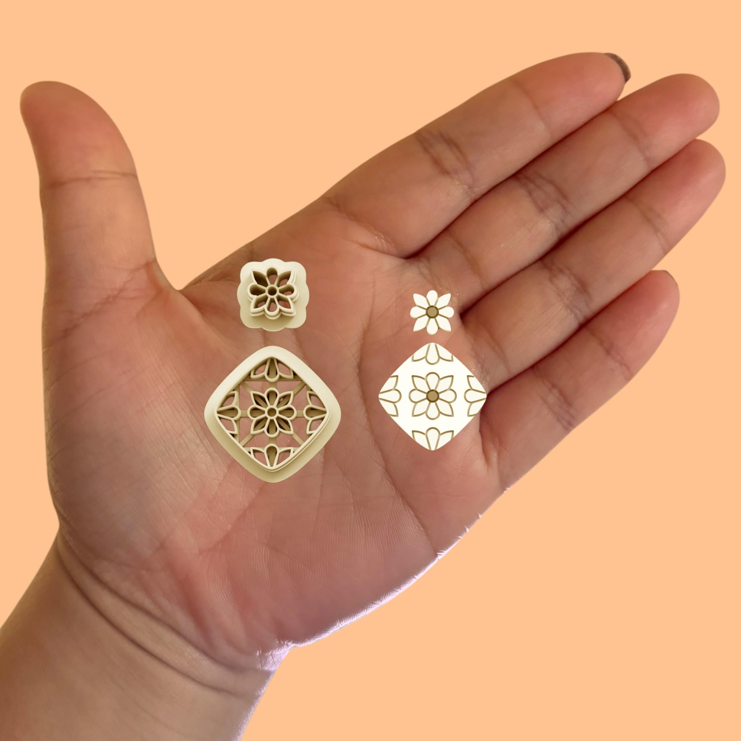 Flower Ornament Combo Earring A Polymer Clay cutter