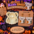 Koala Ghost Clay Cutter Set with polymer clay earring example – Halloween kawaii koala ghost design by Roussell Prints