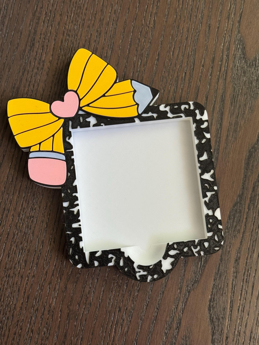 Composition notebook bow Sticky Note Holder 3d printed no resin added