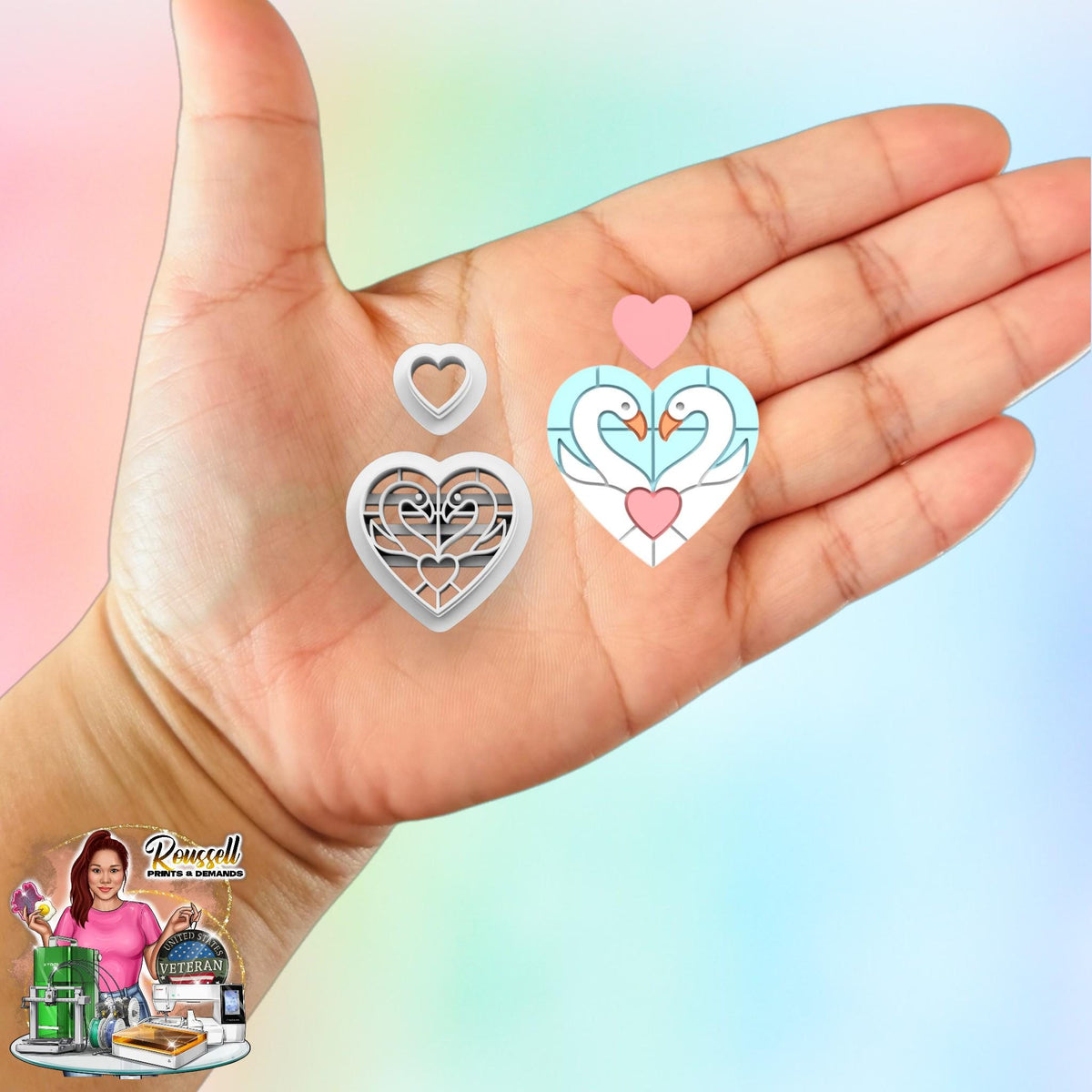 Swan Heart Combo Valentines Polymer clay Cutter