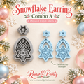Snowflake Earring Combo A Physical Clay Cutters by Roussell Prints – ornate teardrop snowflake dangle cutter and six-point star stud cutter with finished blue clay earring examples