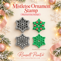 Mistletoe Ornament Stamp Physical Clay Stamps 2-Piece Set by Roussell Prints – berry center stamp and open center stamp with finished green clay examples with pink berry accents