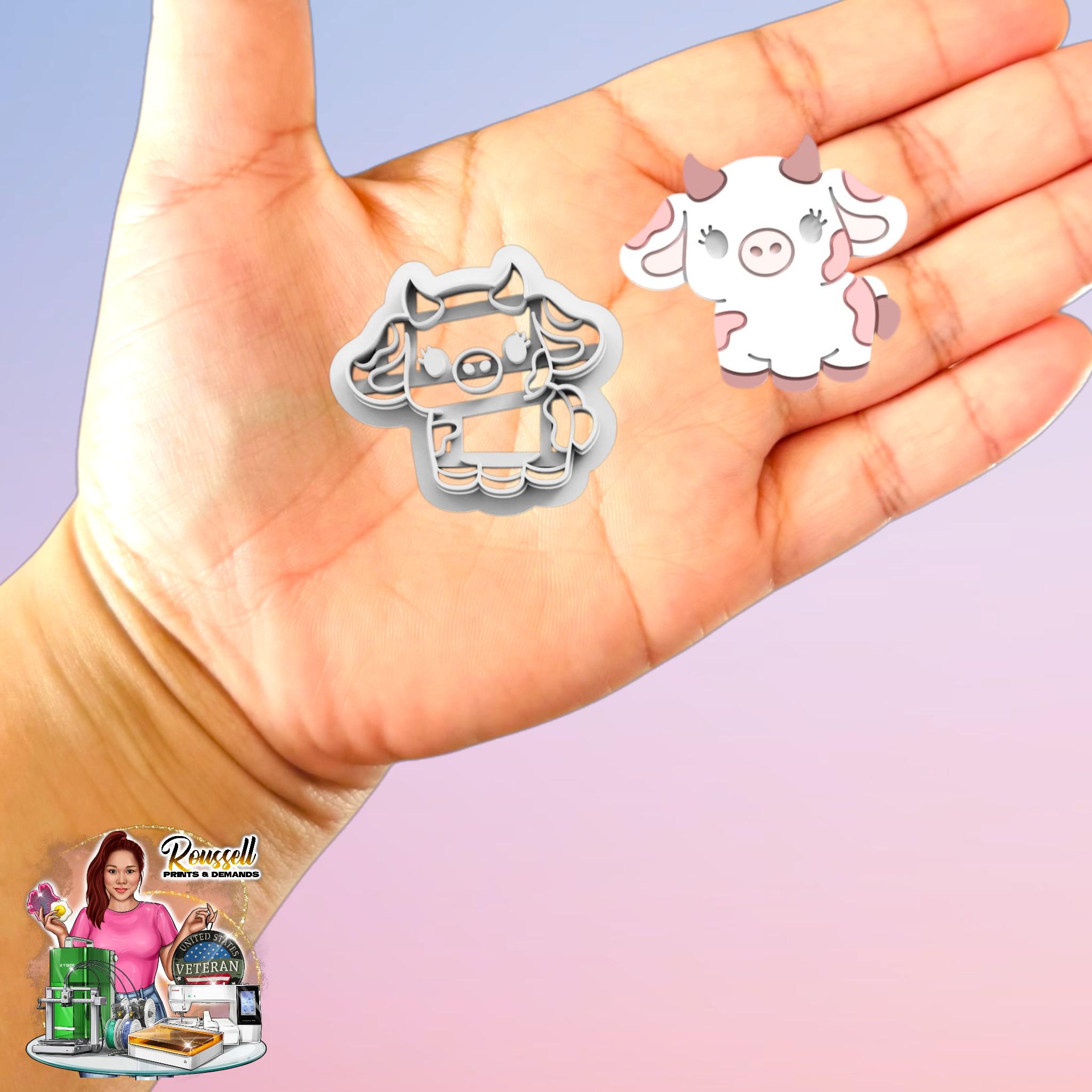 Pretty Little Cow Earring 3d PLA Polymer clay  Cutter