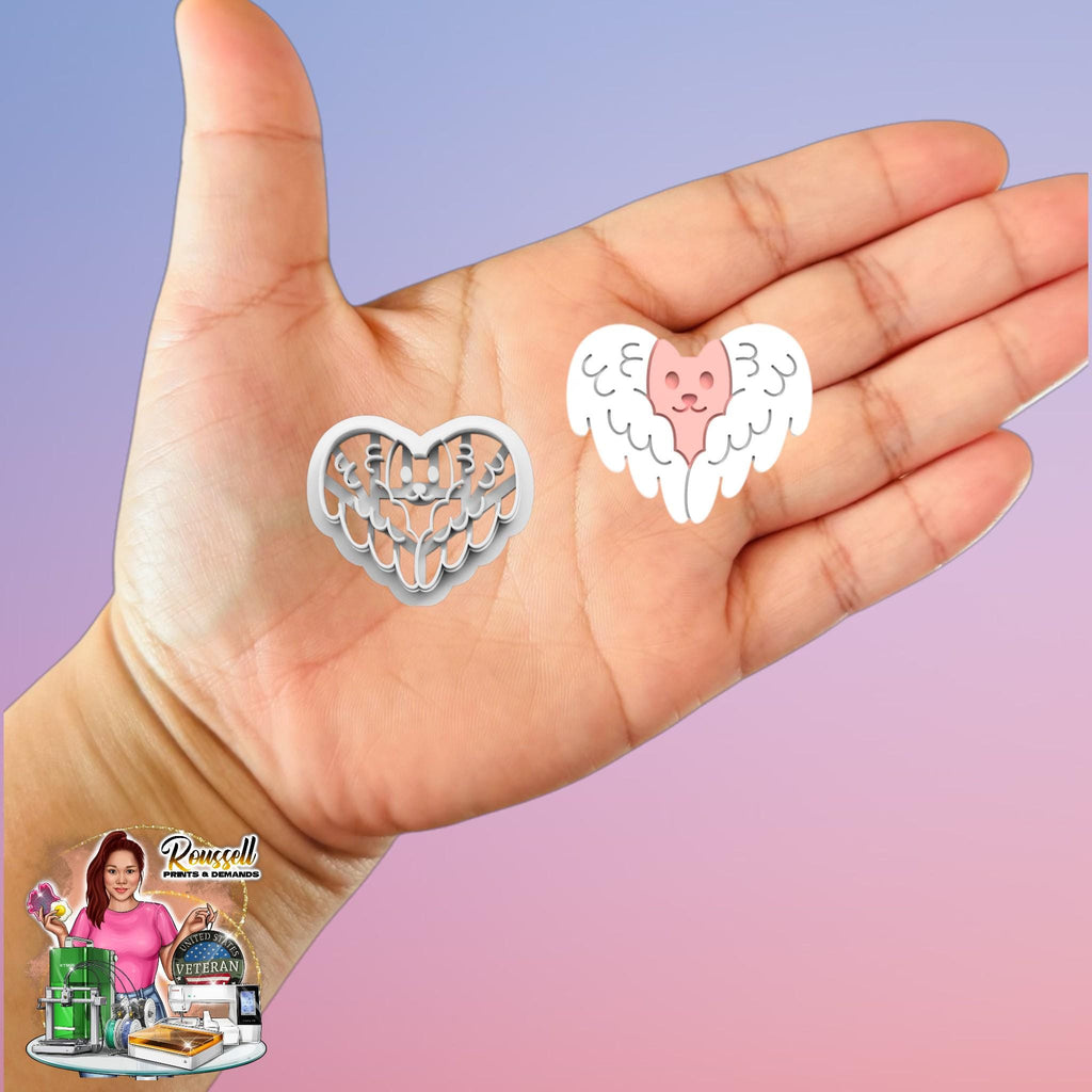 Cat with Heart Wings Polymer clay cutter