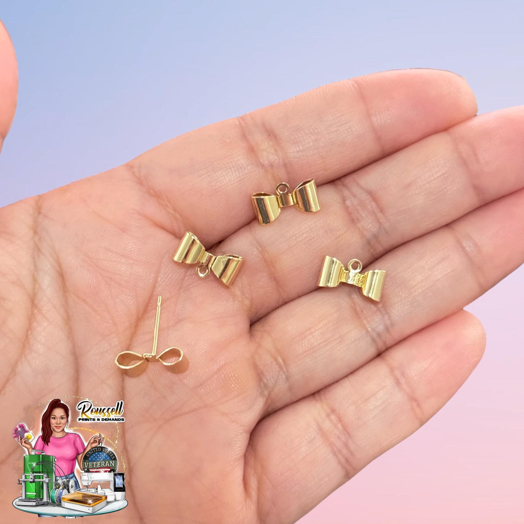 Mini Brass Bowknot Earring Posts Bow Knot Stud Earrings With Loop Bowtie Earring Stud Components 1 pair