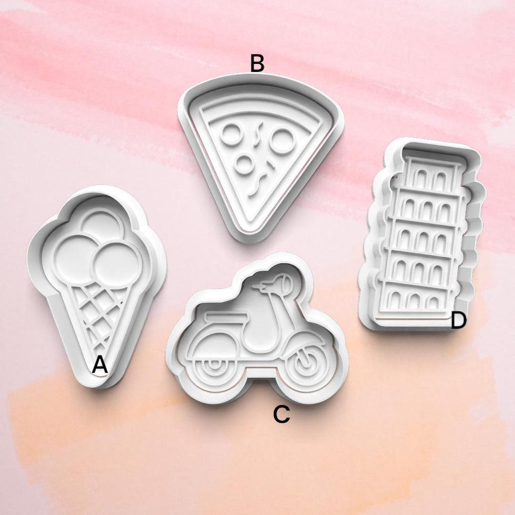 Italy Theme Cookie Cutter Set: Pizza, Scooter, Leaning Tower (3D Printed)