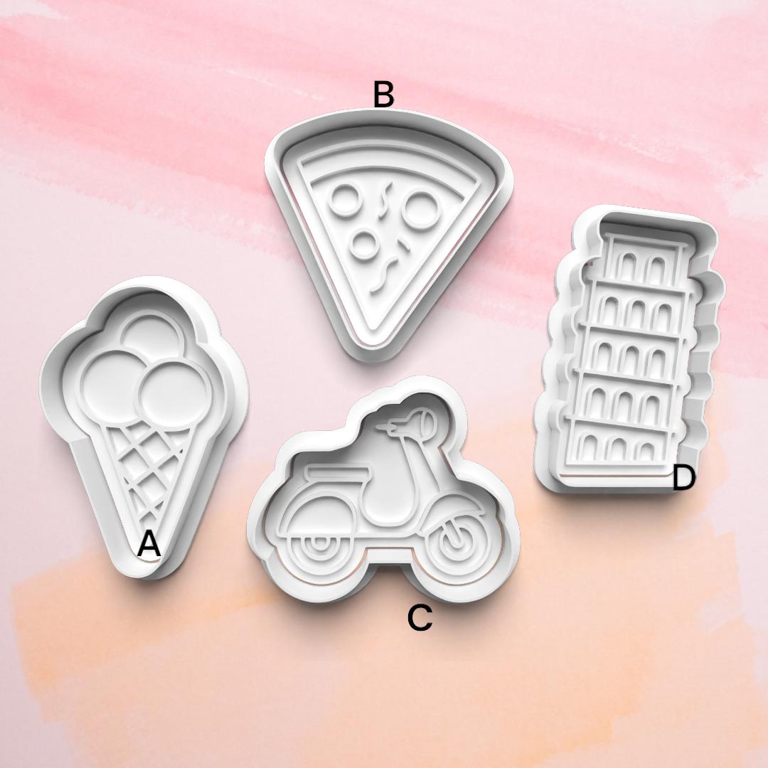Italy Theme Cookie Cutter Set: Pizza, Scooter, Leaning Tower (3D Printed)
