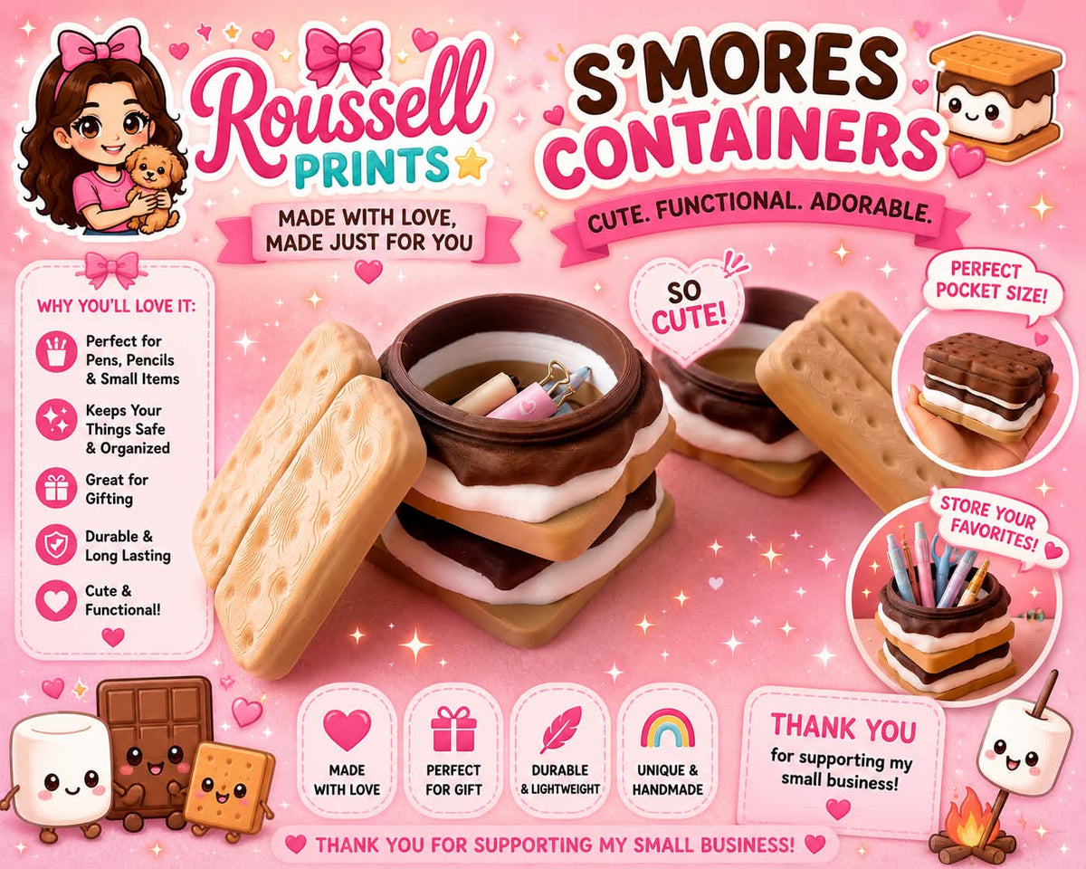 S'mores Container kawaii storage for pens and pencils by Roussell Prints