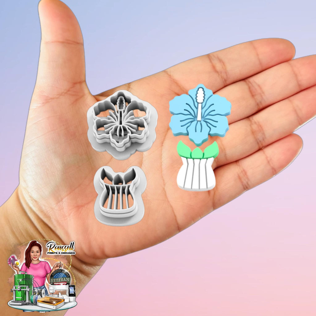 Hibiscus with Pot Clay Cutter 3d printed