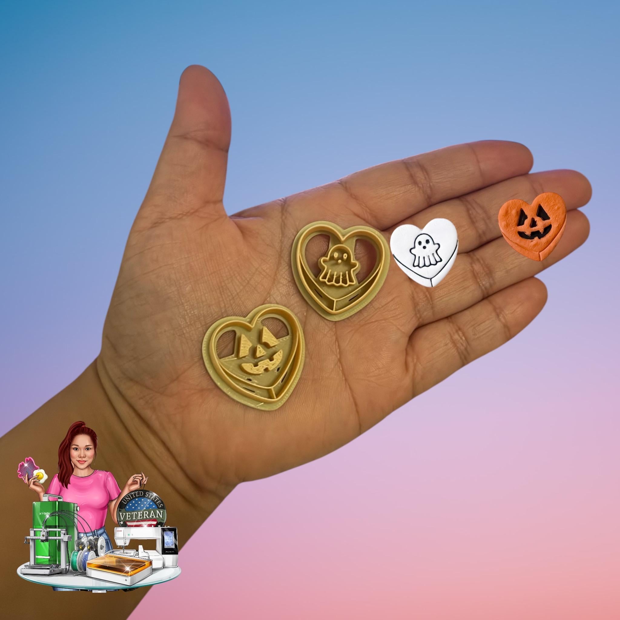 Pumpkin & Ghost Heart Clay Earring Cutters: Polymer Clay Tool