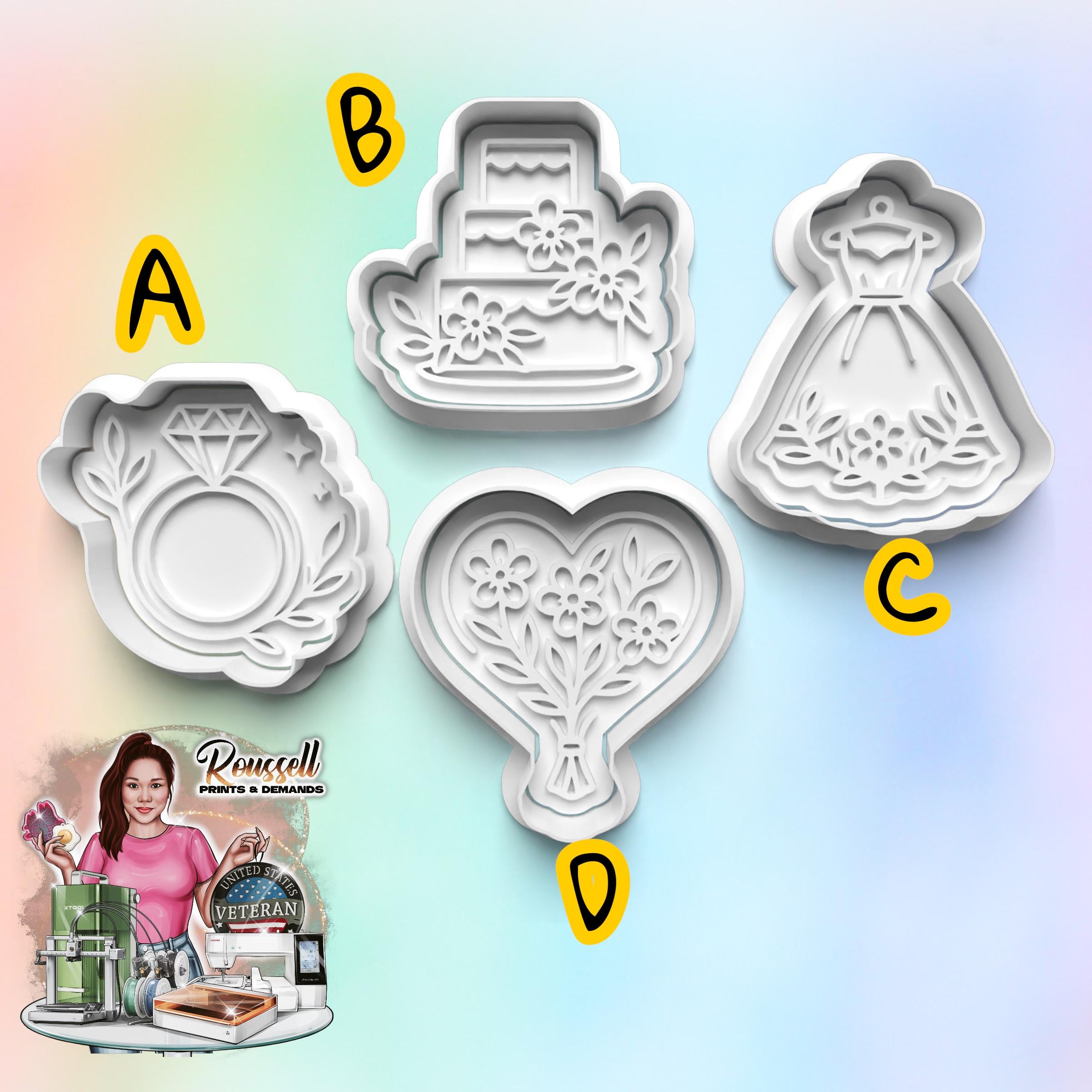 Bridal Cookie Cutter: 3D Printed Fondant & Clay Cutter