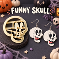 Cartoon Skull Clay Cutter Set with polymer clay earring example – Halloween funny skull design by Roussell Prints