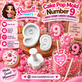 Number 9 cake pop mold and stamp with decorated number 9 treats, shown with Roussell Prints branding