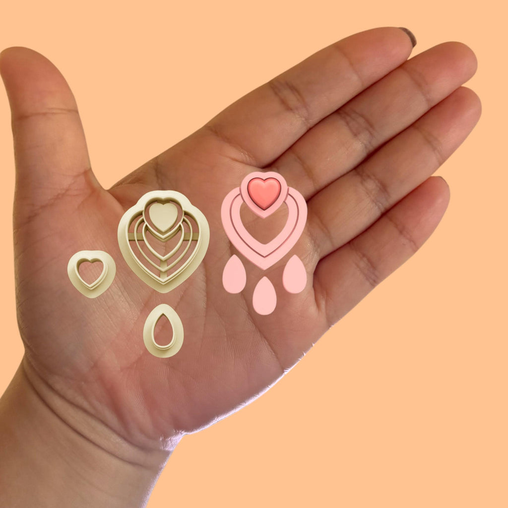 Heart Earring Combo with Precious Stones Valentines clay cutter