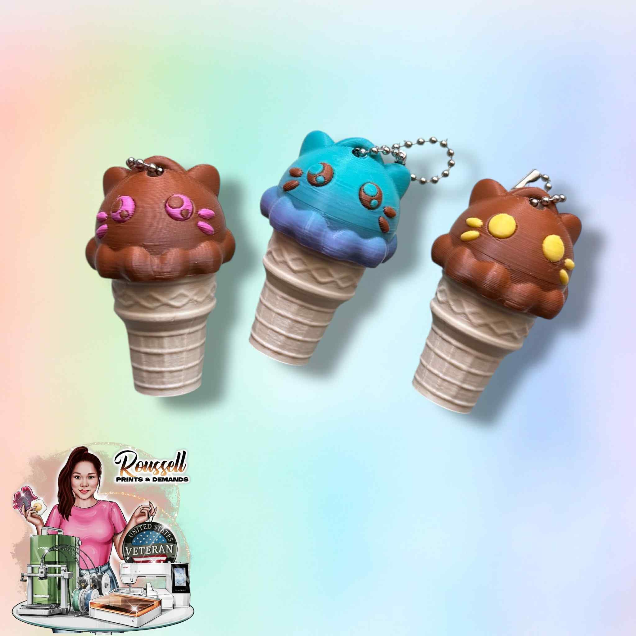 Ice Cream Cat Clicker Keychain: 3D Printed PLA Fidget Toy