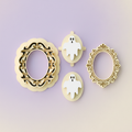 Kawaii ghost and cameo frame clay cutters with finished polymer clay charms